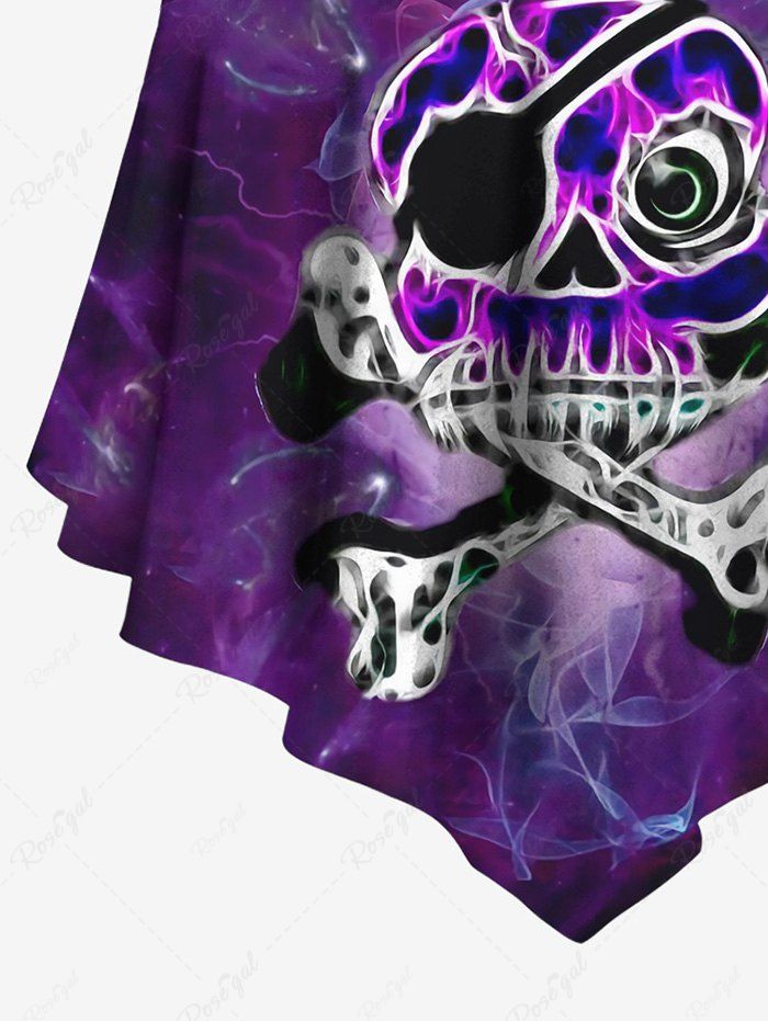 Gothic Skull Pirate Fire Flame Bone Ombre Galaxy Print Curved Hem Asymmetric Tankini Top(Adjustable Shoulder Strap)