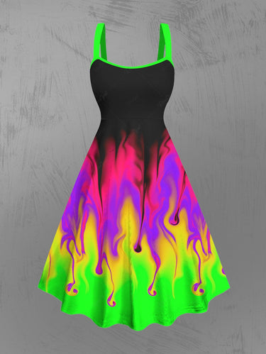 Gothic Plus Size Neon Colorful Ombre Paint Print Backless A Line Tank Dress for Party Multi / L Gothic Plus Size Neon Colorful Ombre Paint Print Backless A Line Tank Dress for Party Multi / L
