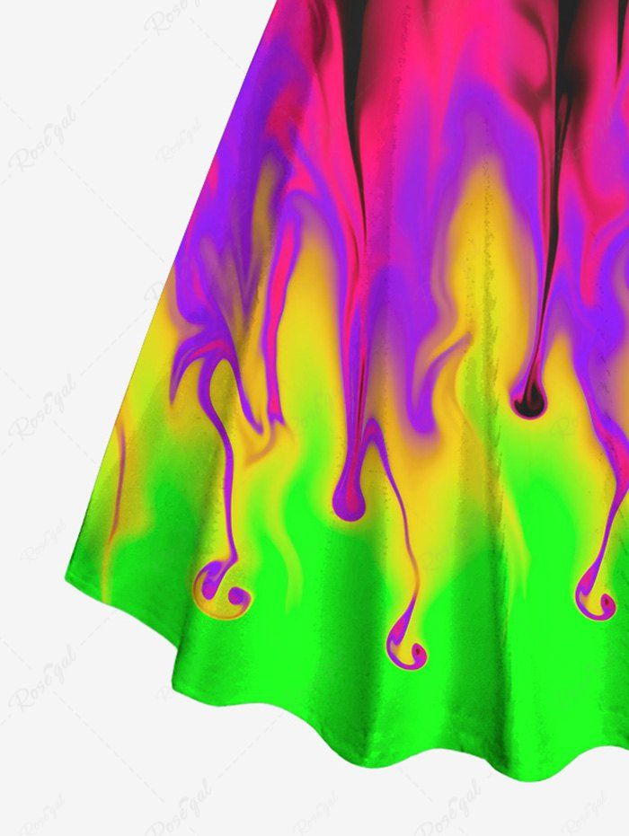 Gothic Neon Colorful Ombre Paint Print Backless A Line Tank Dress for Party