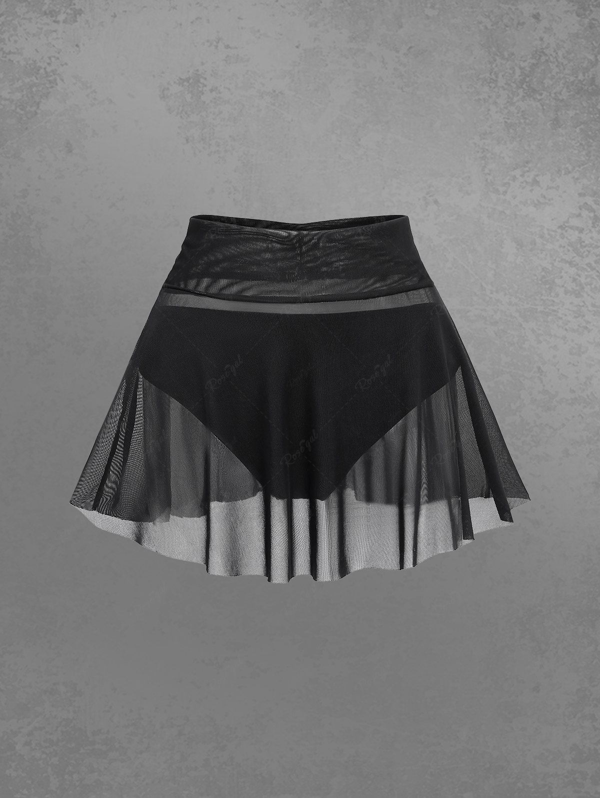 Gothic Solid Bikini Bottom and Mesh Sheer Skirt Two Pieces Set