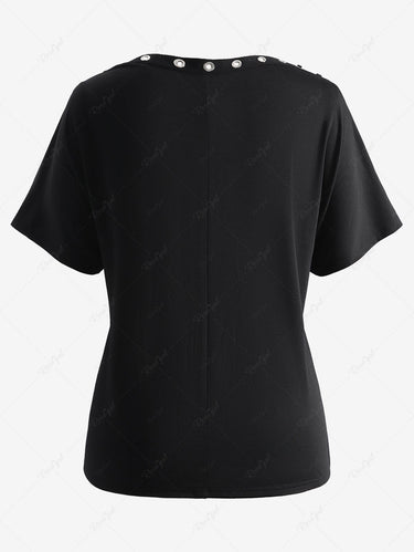 Gothic Lace Up Braided Sleeves Solid Grommet T-shirt