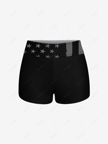 Gothic Plus Size Colorful Skull Coconut Tree Patriotic American Flag Print Boyleg Tankini Swimsuit (Adjustable Shoulder Strap)