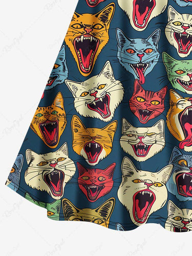 Gothic Plus Size Colorful Cats Print Crisscross A Line Cami Dress