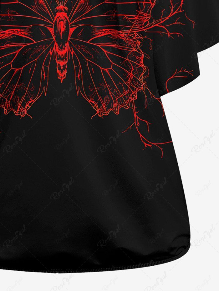 Gothic Skew Neck Batwing Sleeves Butterfly Print T-shirt