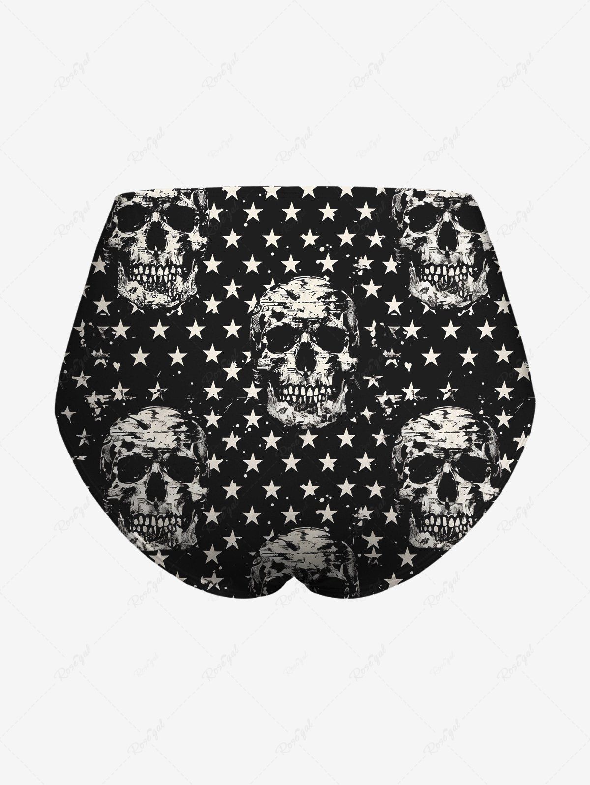 Gothic Distressed Skulls Stars Print Bikini Bottom