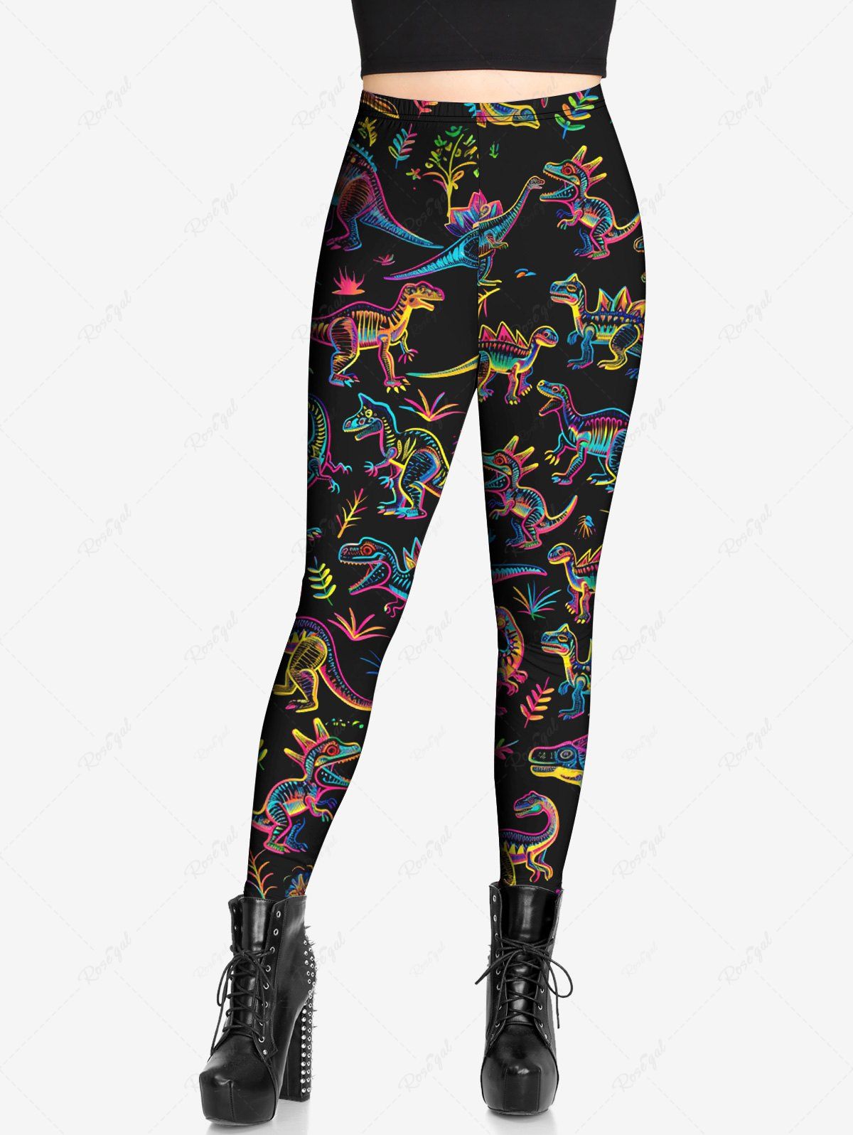 Gothic Colorful Dinosaur Print Skinny Leggings