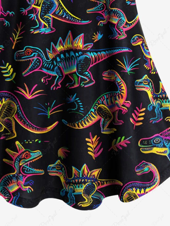 Gothic Cold Shoulder Colorful Dinosaur Grass Print Cami T-shirt