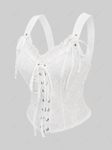 Gothic Plus Size Grommet Lace-up Textured Lace Trim Ruffles Textured Corset