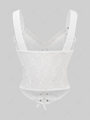 Gothic Plus Size Grommet Lace-up Textured Lace Trim Ruffles Textured Corset