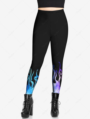 Gothic Plus Size Ombre Octopus Print Skinny Leggings