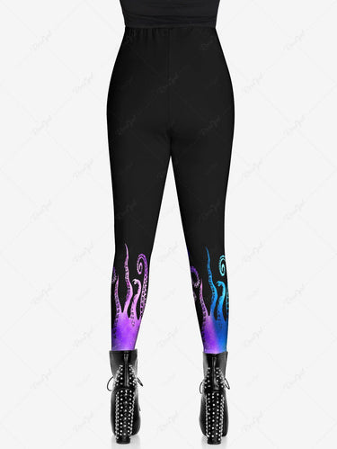 Gothic Plus Size Ombre Octopus Print Skinny Leggings
