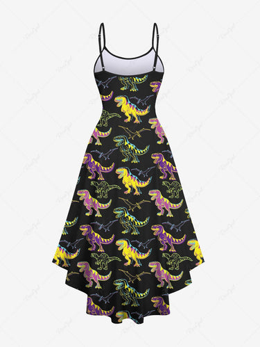 Gothic Plus Size Colorful Dinosaurs Print Backless High Low Asymmetric A Line Cami Dress