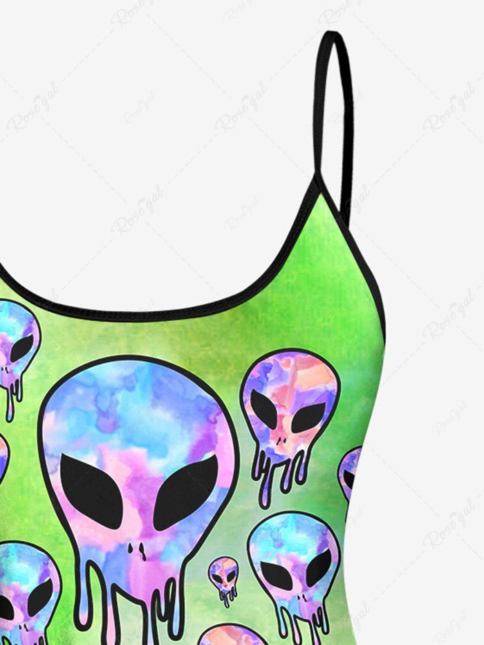 Gothic Skulls Alien Print Ombre Boyleg Tankini Swimsuit (Adjustable Shoulder Strap)