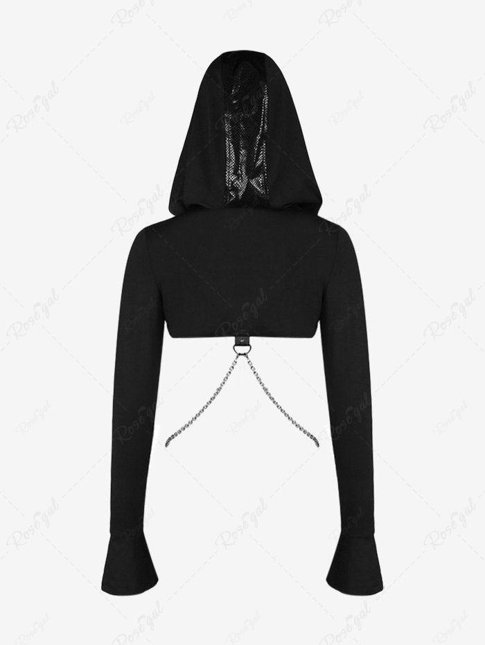 Gothic Chains Solid Color Drawstring Hooded Bolero Top