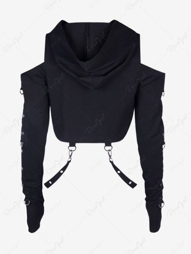 Gothic Plus Size Grommets Stripe Hooded Cold Shoulder Shrug Top