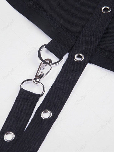 Gothic Plus Size Grommets Stripe Hooded Cold Shoulder Shrug Top