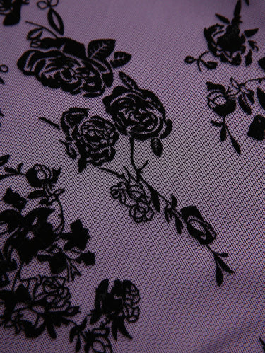 Gothic Rose Floral Mesh Flocking D-Ring PU Lace Up Grommet A Line Dress