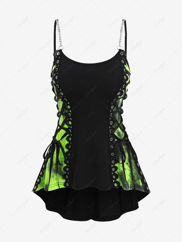 Gothic Tie Dye Lace Up Side Chain Backless Cami Top(Adjustable Shoulder Strap)