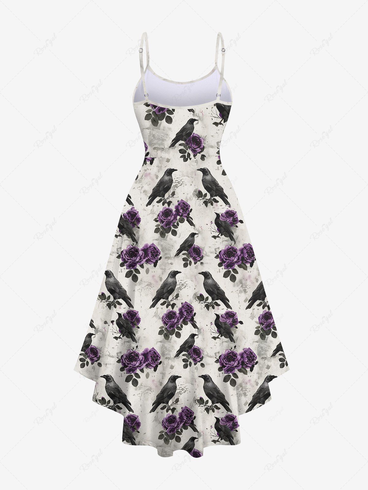 Gothic Flower Leaf Eagle Print High Low Backless Asymmetric A Line Dress
