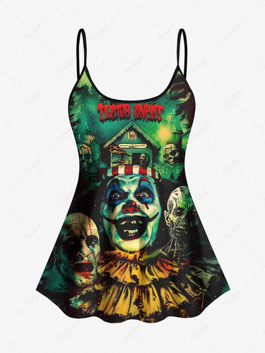 Gothic Plus Size Haunted House Vampire Print Boyleg Tankini Swimsuit (Adjustable Shoulder Strap)