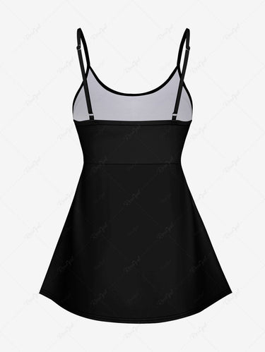 Gothic Plus Size Haunted House Vampire Print Boyleg Tankini Swimsuit (Adjustable Shoulder Strap)