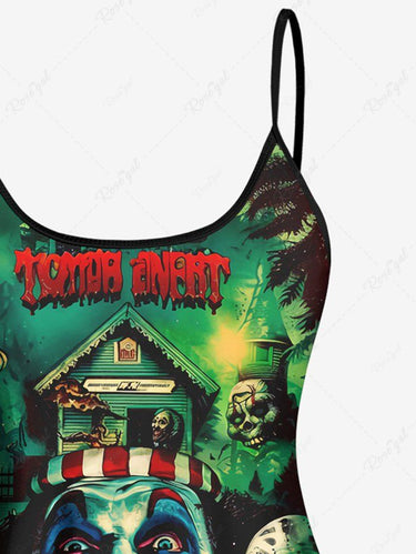 Gothic Plus Size Haunted House Vampire Print Boyleg Tankini Swimsuit (Adjustable Shoulder Strap)