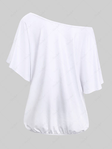 Gothic Plus Size Skew Neck Batwing Sleeves Butterfly Flower Print T-shirt