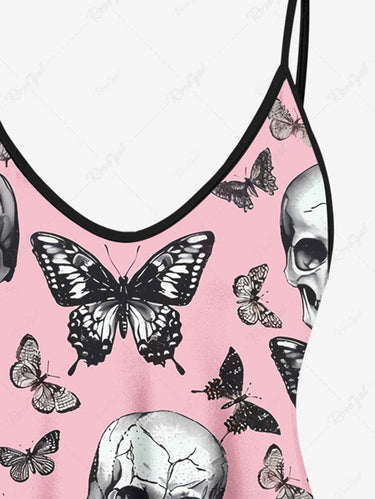 Gothic Plus Size Skulls Butterfly Print Cami Top(Adjustable Shoulder Strap)