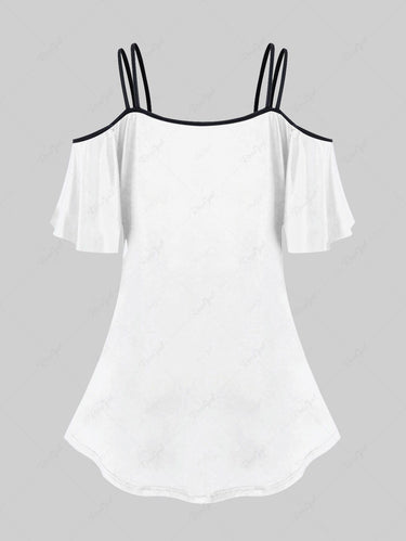 Gothic Plus Size Cold Shoulder Skull Butterfly Crown Print Cami T-shirt