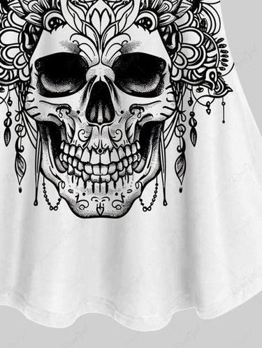 Gothic Plus Size Cold Shoulder Skull Butterfly Crown Print Cami T-shirt
