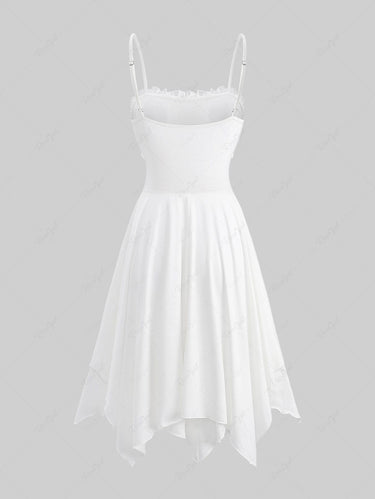 Gothic Ruched Bust Lace Up Solid Asymmetric A Line Cami Dress White / XXL Gothic Ruched Bust Lace Up Solid Asymmetric A Line Cami Dress White / XXL
