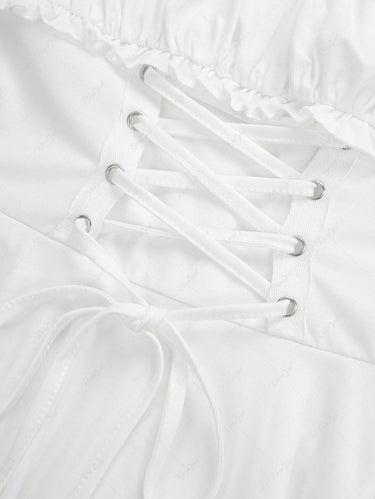 Gothic Ruched Bust Lace Up Solid Asymmetric A Line Cami Dress