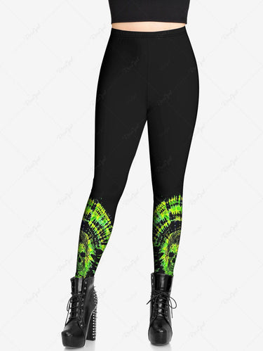 Gothic Plus Size Skull Spiral Tie Dye Print Skinny Leggings