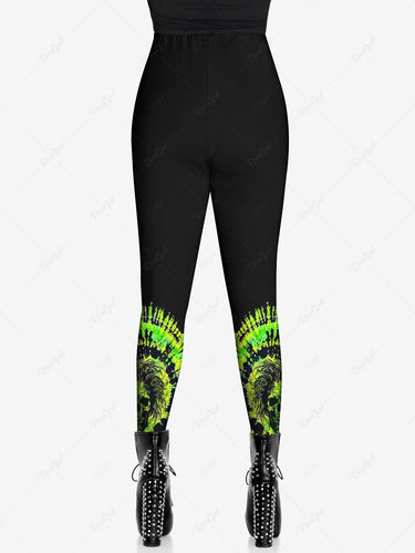 Gothic Plus Size Skull Spiral Tie Dye Print Skinny Leggings