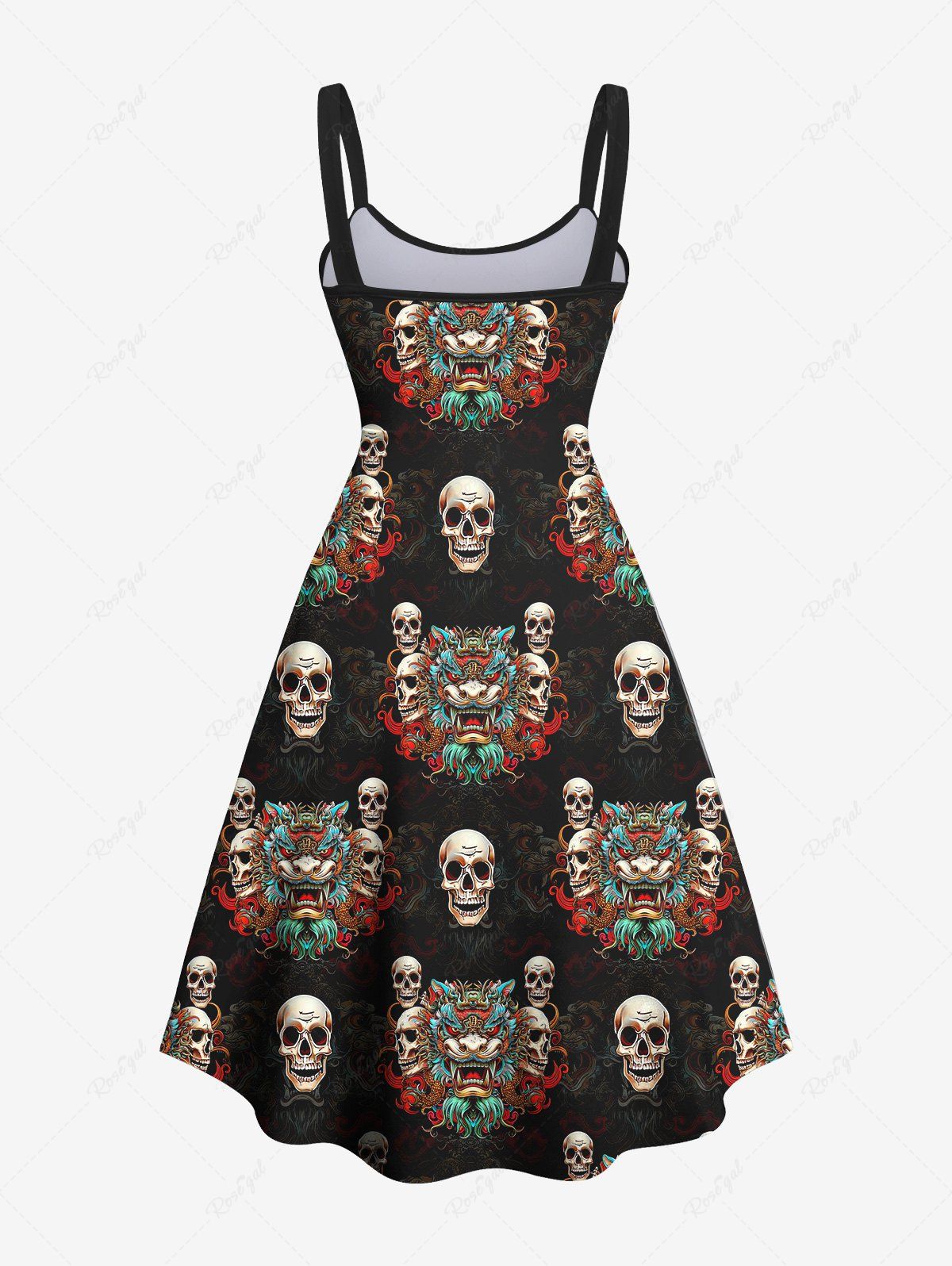 Gothic Skull Dragon Head Print Backless A Line Tank Dress
