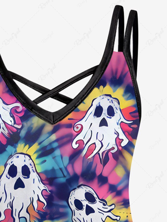 Gothic Ghost Tie Dye Ombre Print Crisscross A Line Cami Dress
