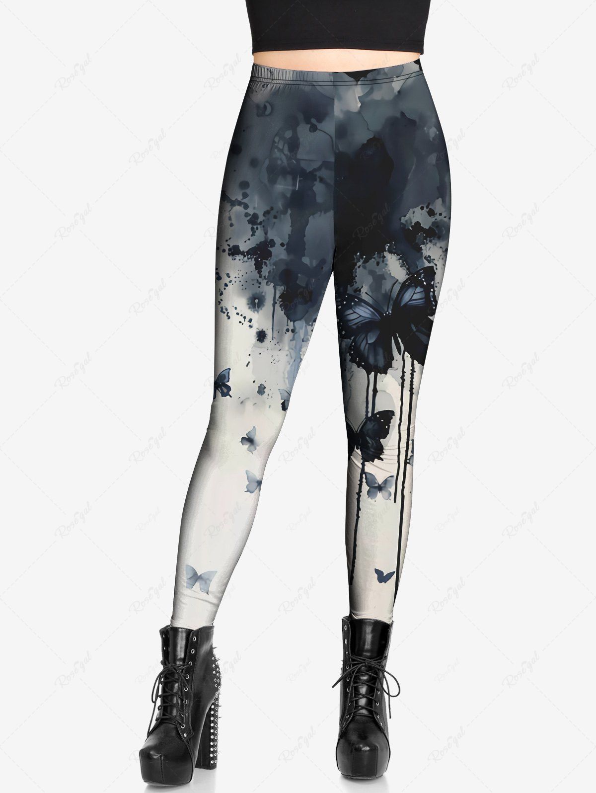 Gothic Ink Painting Butterfly Print Ombre Skinny Leggings