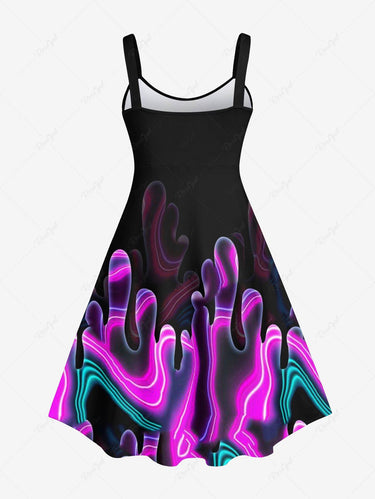 Gothic Plus Size Glitter Light Beam Ombre Cactus Print Backless A Line Tank Dress
