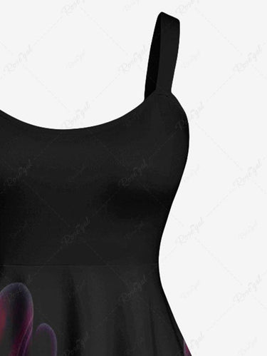 Gothic Plus Size Glitter Light Beam Ombre Cactus Print Backless A Line Tank Dress