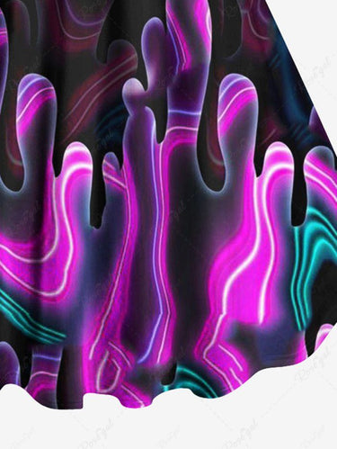 Gothic Plus Size Glitter Light Beam Ombre Cactus Print Backless A Line Tank Dress