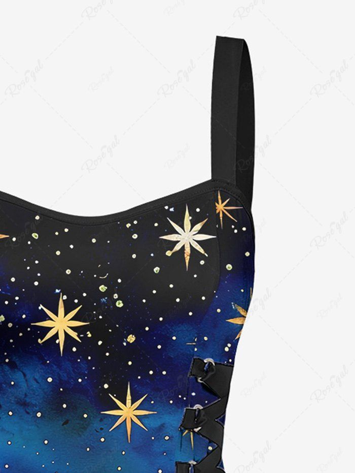 Gothic Stars Ombre Galaxy Print Side Lace Up Backless Dress