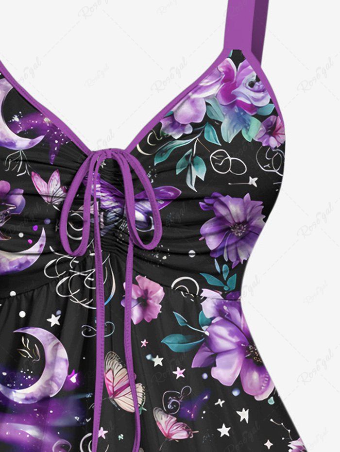 Gothic Butterfly Floral Moon Galaxy Print Cinched Tank Top