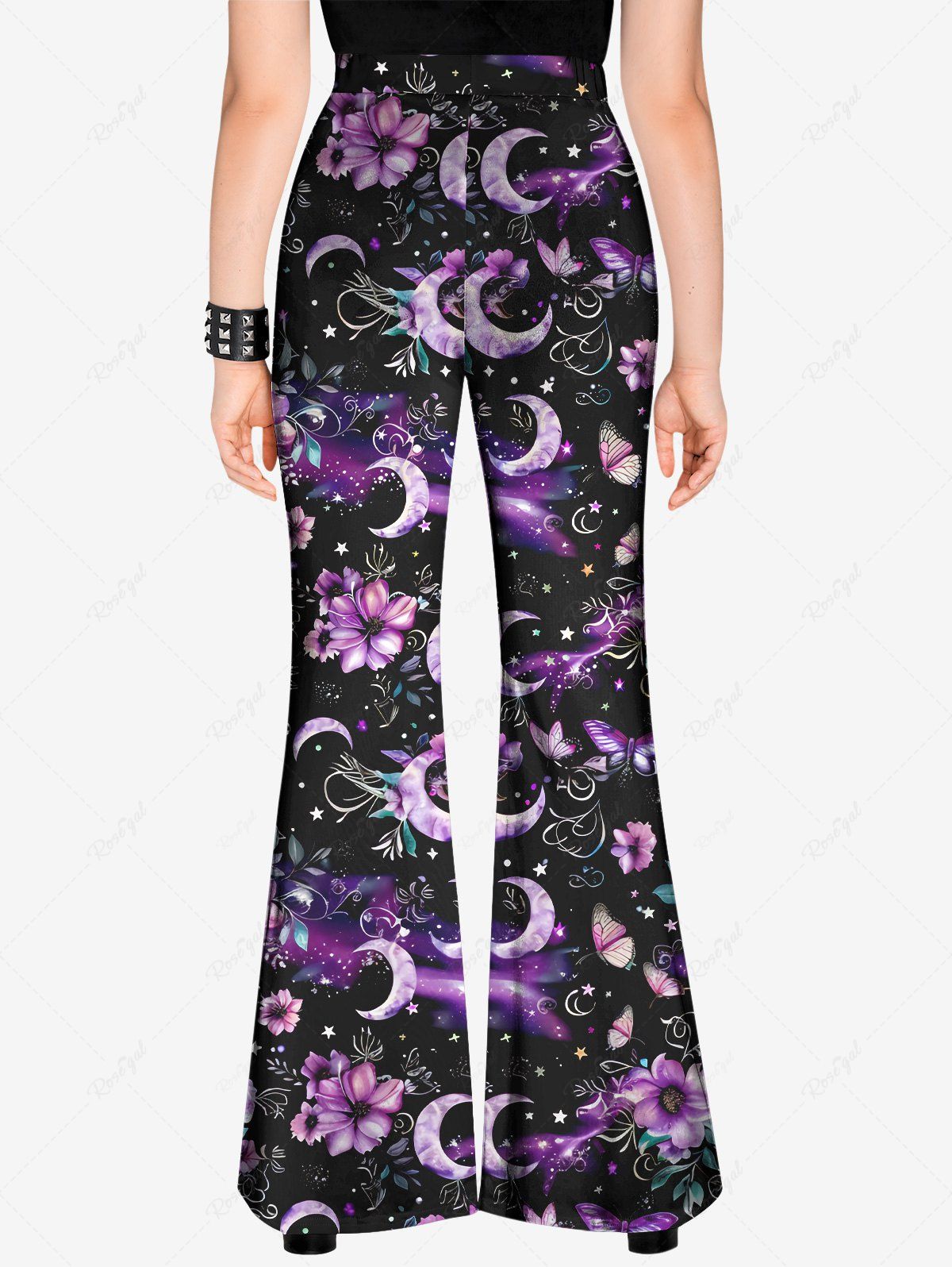 Gothic Floral Butterfly Moon Galaxy Print Flare Pants