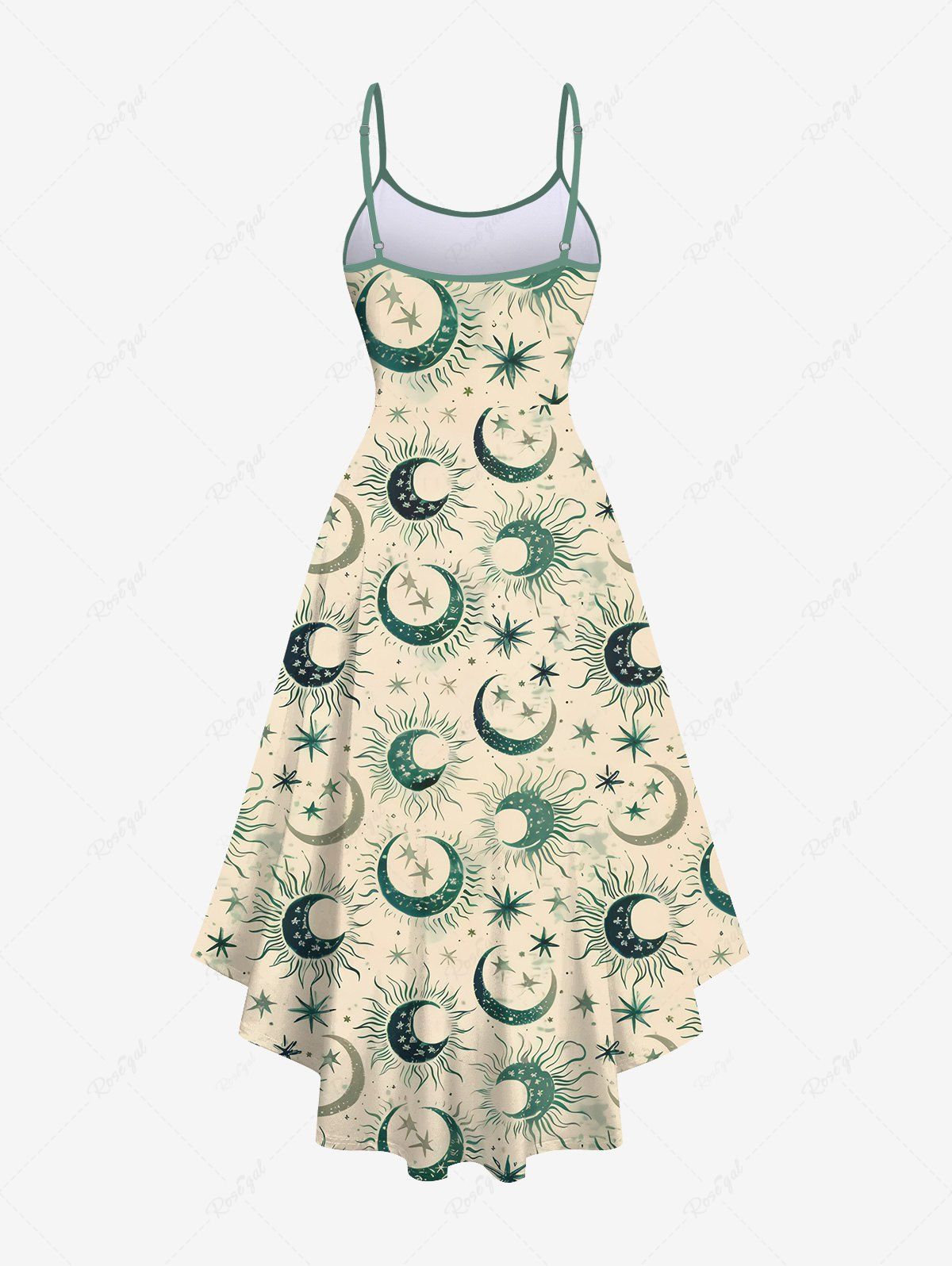Gothic Moon Stars Print High Low Asymmetric A Line Cami Dress