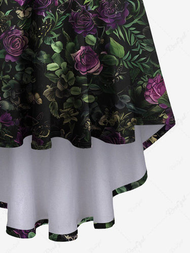 Gothic Plus Size Flower Leaf Printed High Low Asymmetric A Line Backless Cami Dress