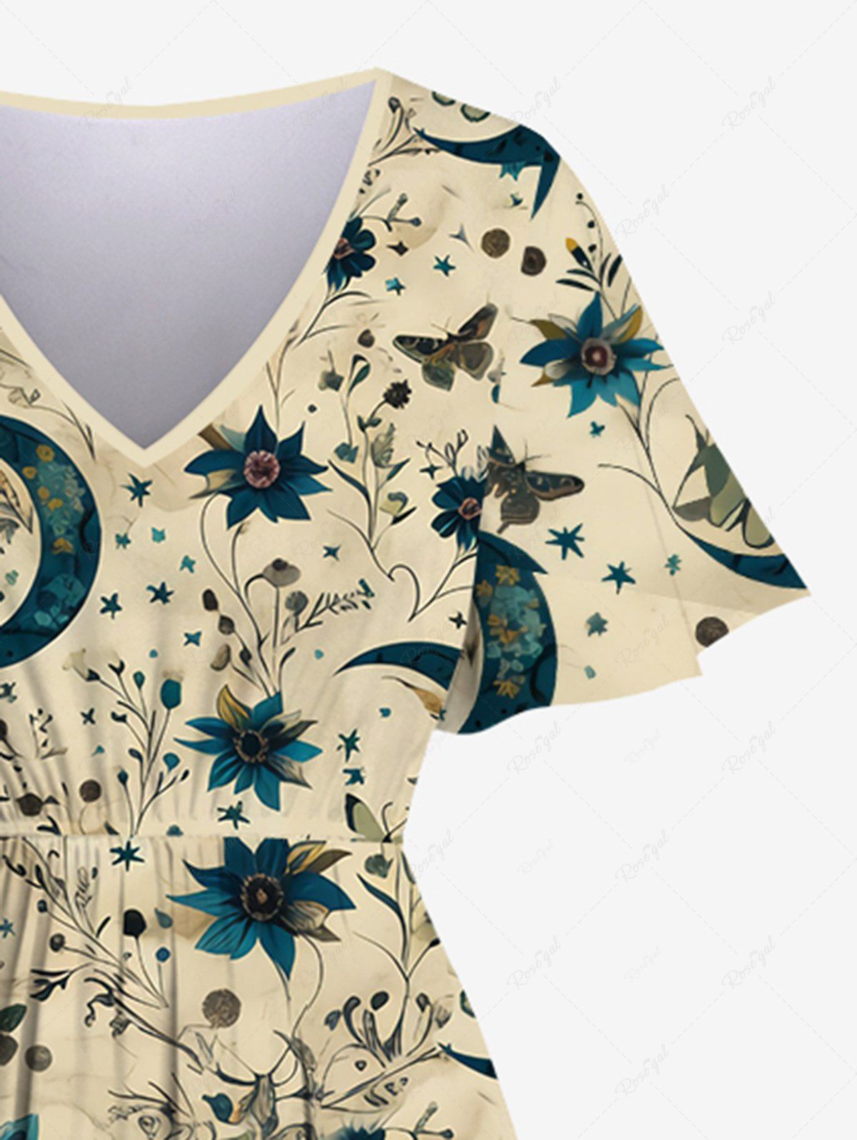 Gothic Floral Moon Butterfly Print Split Pocket A Line Dress
