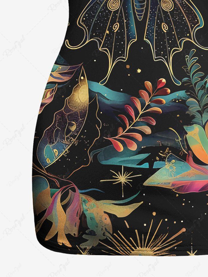 Gothic Colorful Leaf Butterfly Galaxy Print Racerback Tank Top