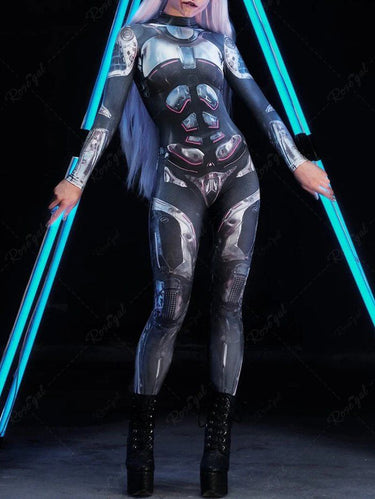 Gothic Plus Size Metallic Circuit Graphic Print Jumpsuit