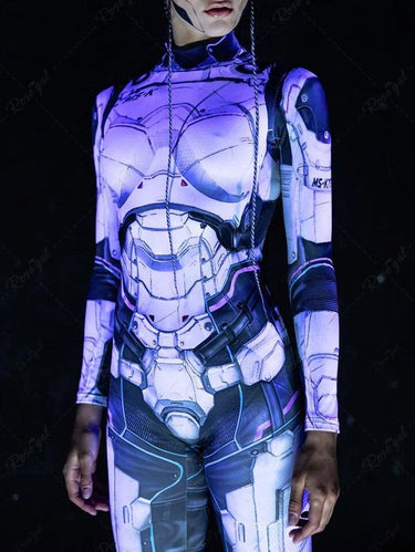 Gothic Plus Size Robot Armour Graphic Print Ombre Jumpsuit