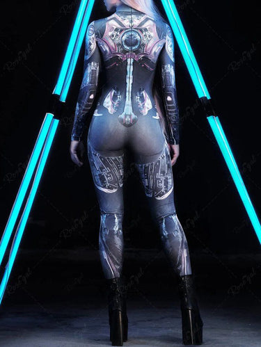 Gothic Plus Size Metallic Astronaut Costume Graphic Print Jumpsuit